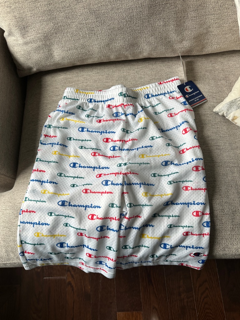 Champion Multicolor Logo Print White Athletic Shorts